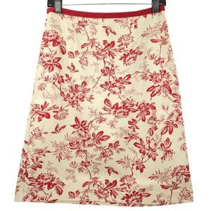 Eddie Bauer Floral Print Straight Pencil Skirt Womens Size 6 Cotton Tan Burgundy